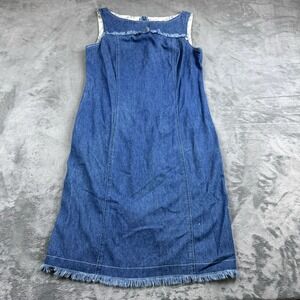 Vintage Robbie Bee Dress Womens Size 6 Denim Chambray Fringe 90s Retro Classic